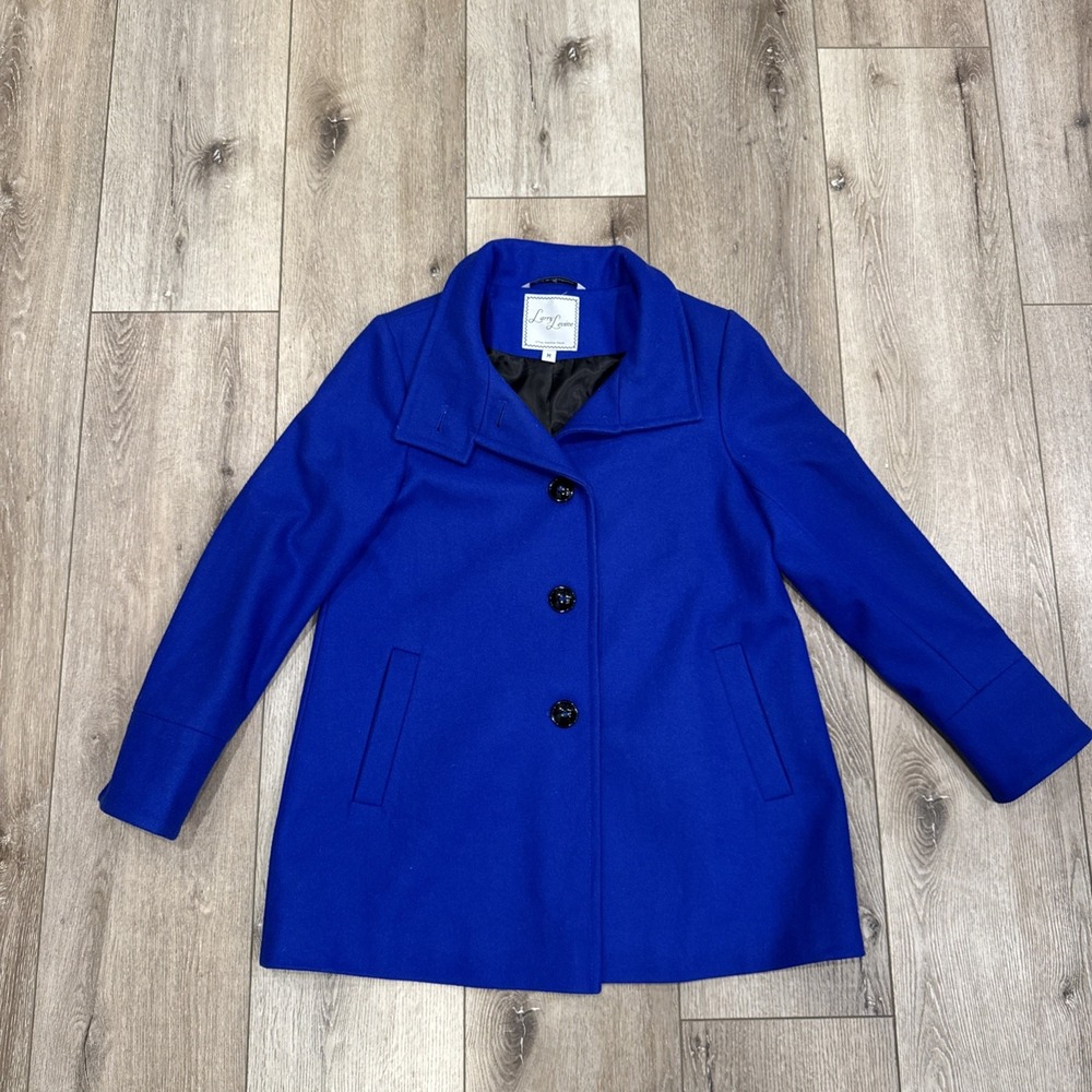 Larry Levine‎ Women's WOOL PEA COAT Blue Size Medium Warm Blue Great Condition
